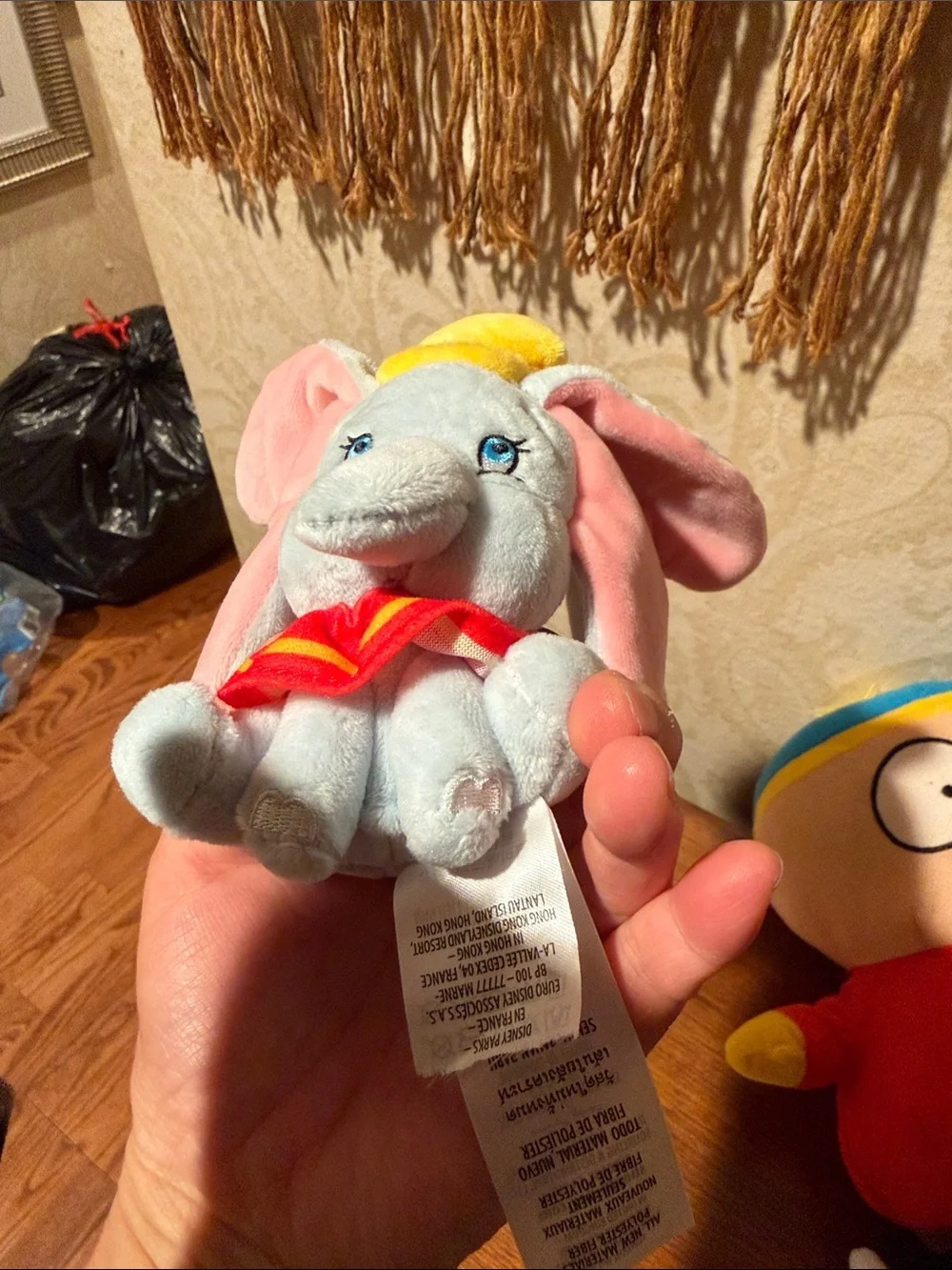Disney Pink & Gray Dumbo Plush Keychain with Yellow Hat